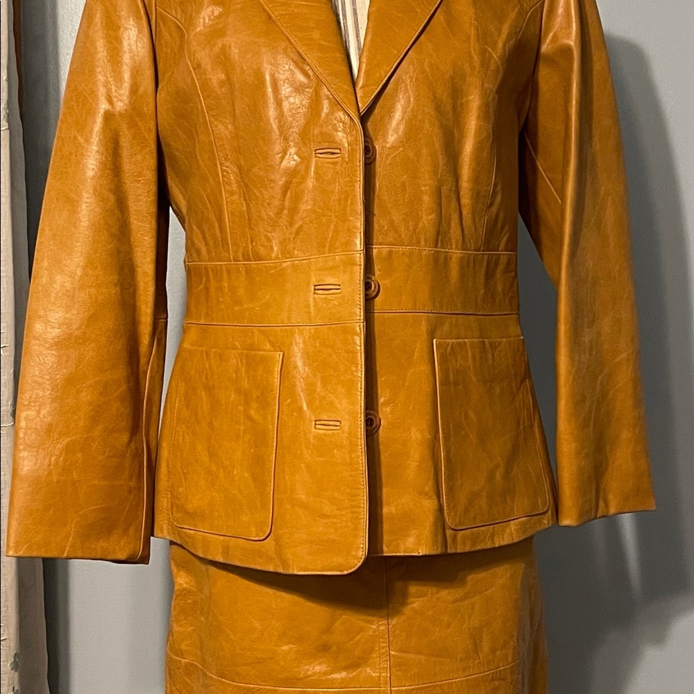 Ladies leather two piece jacket and skirt